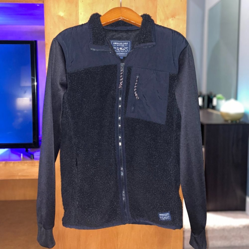 Men's Black American Eagle Sherpa Jacket